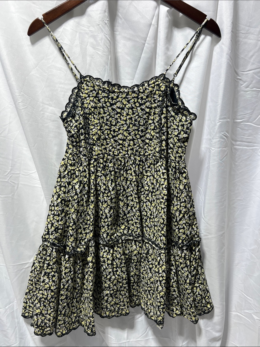 Urban Outfitters Black and Yellow Floral Smocked Sundress